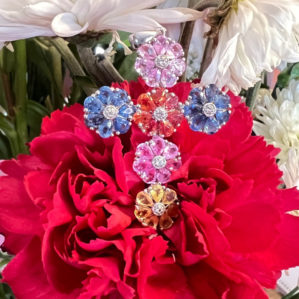SS Cross Vibrant Multi Sapphire color Flower Pendant